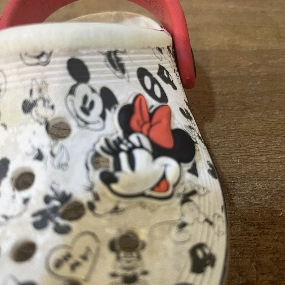Crocs Disney Mickey Minnie Mouse Kids Clogs C9 White Red Charm Shoes‎